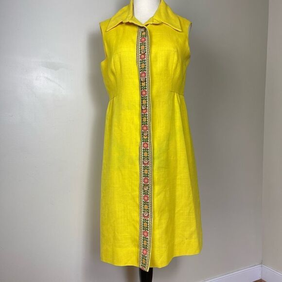 Portfolio Vintage Linen 70s House Dress - Picture 1 of 5